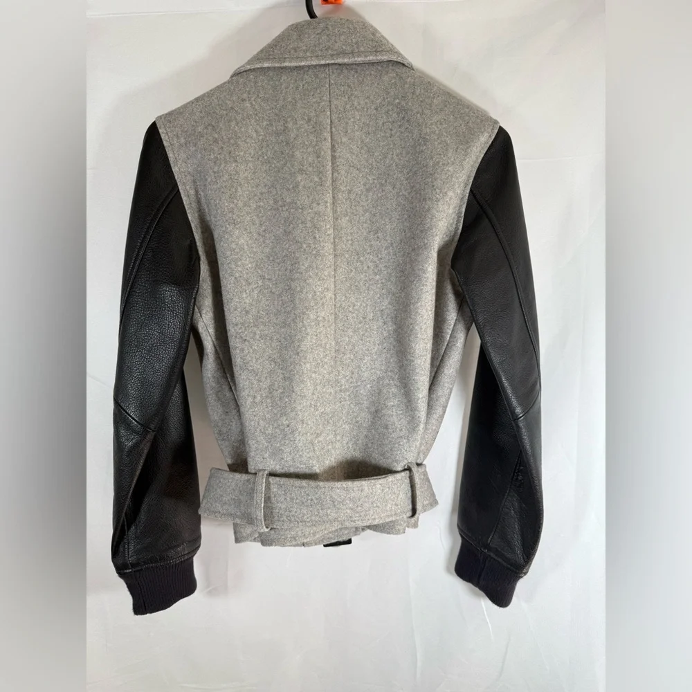 NWT Nike NSW Womens Size XS Gray Wool Destroyer Jacket Moto Bomber Leather